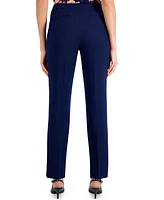 Kasper Slim Straight-Leg Elastic-Back Pants