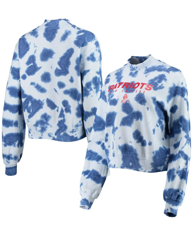 Women's Navy New England Patriots Tie-Dye Cropped Pullover Sweatshirt