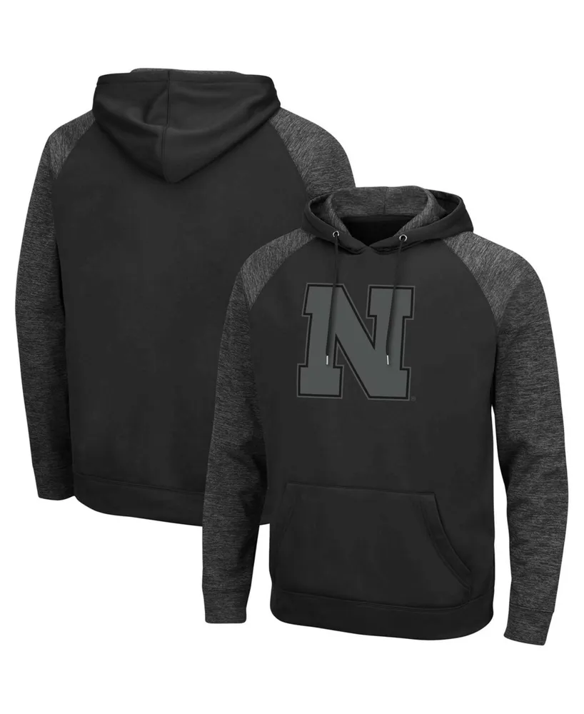 Men's Black Nebraska Huskers Blackout 3.0 Tonal Raglan Pullover Hoodie