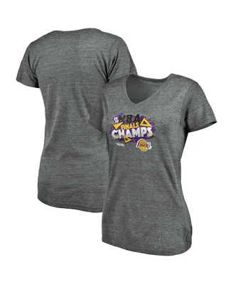 Women's Heather Gray Los Angeles Lakers 2020 Nba Finals Championship Saved By The Buzzer V-Neck T-Shirt