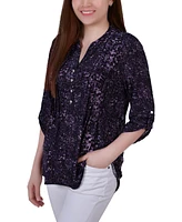 Ny Collection Petite / Roll Tab Sleeve Pintuck Top