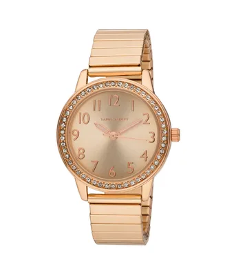 Laura Ashley Women's Stone Bezel Stretch Expansion Rose Gold-tone Base Metal Bracelet Watch 33mm