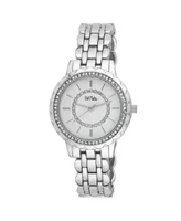 Bob Mackie Unisex Crystal Dial Scallop Bezel Silver-tone Base Metal Bracelet Watch 36mm