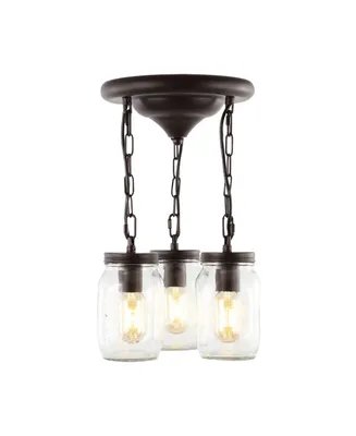 Gaines 3-Light Farmhouse Industrial Iron Mason Jar Led Semi Flush Mount