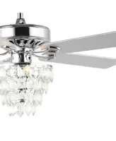 Mindy 3-Light Glam Modern Crystal Shade Led Ceiling Fan with Remote - Silver