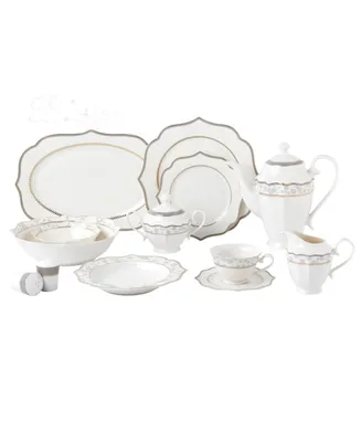 Lorren Home Trends Wavy Mix and Match Bone China Service for 8-Blossom, Set of 57