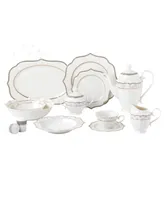 Lorren Home Trends Wavy Mix and Match Bone China Service for 8-Blossom, Set of 57