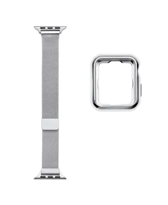 Posh Tech Infinity 2-Piece Skinny Silver-tone Stainless Steel Alloy Loop Band and Bumper Set for Apple Watch, 38mm-40mm - Silver
