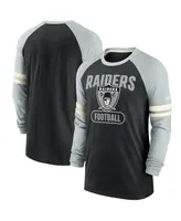 Men's Black and Silver-Tone Las Vegas Raiders Throwback Raglan Long Sleeve T-shirt - Black, Silver