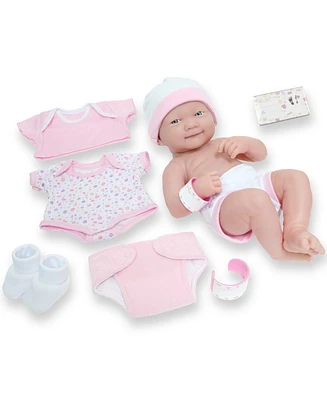La Newborn Nursery 14" Smiling Baby Doll 8 Pcs Pink Gift Set - Smiling Face