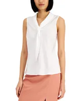 Tahari Asl Sailor-Style Tie-Neck Sleeveless Top