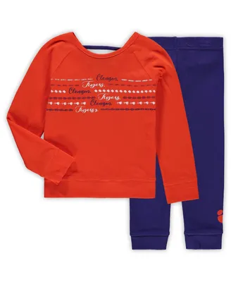 Toddler Girls Orange, Purple Clemson Tigers Crystal Ball Long Sleeve T-shirt and Leggings Set
