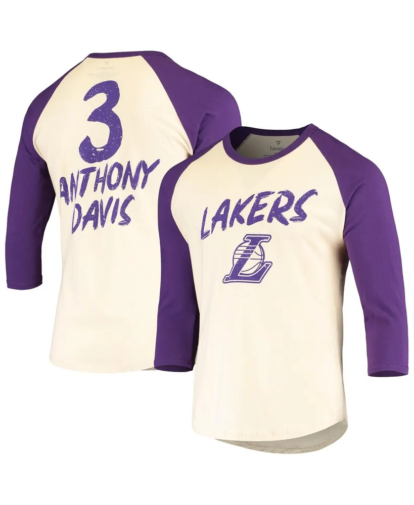 Men's Anthony Davis Cream, Purple Los Angeles Lakers Raglan 3/4 Sleeve T-shirt