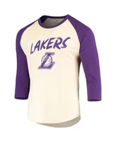 Men's Anthony Davis Cream, Purple Los Angeles Lakers Raglan 3/4 Sleeve T-shirt