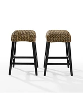 Crosley Edgewater 2-Piece Seagrass Backless Counter Height Bar Stool Set