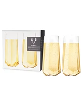 Viski Raye Faceted Crystal Champagne Flutes, Set of 2, 10 Oz