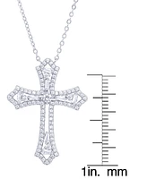 Cubic Zirconia Cross Pendant Necklace in Fine Silver Plate