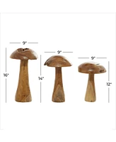 Teak Wood Mushroom Sculpture, Set of 3