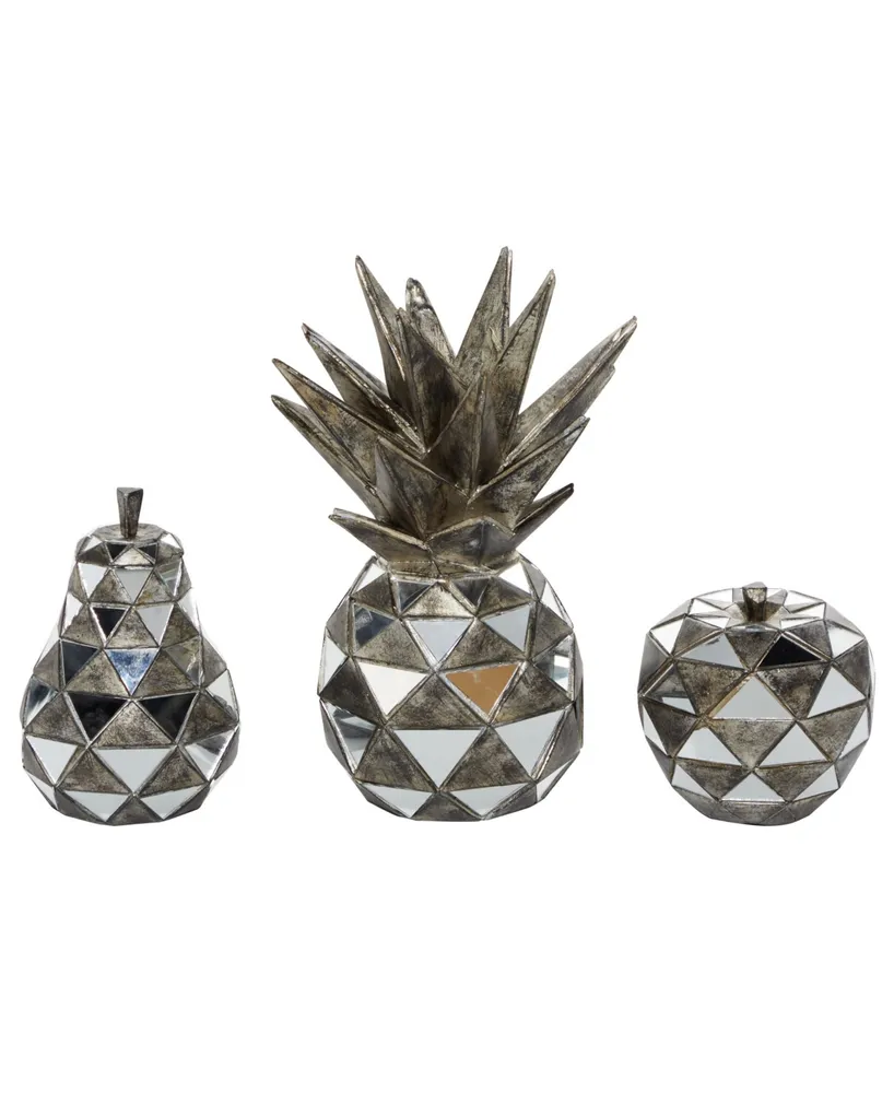 Contemporary Fruit Sculpture, Set of 3 - Silver