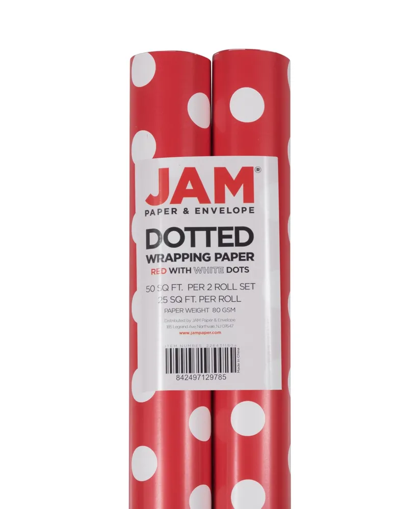 Jam Paper Gift Wrap 50 Square Feet Polka Dot Wrapping Paper Rolls, Pack of 2