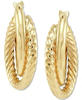 Twisted & Smooth Small Hoop Earrings in 14k Gold, 15mm