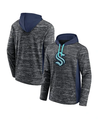 Men's Charcoal, Deep Sea Blue Seattle Kraken Instant Replay Space-Dye Pullover Hoodie