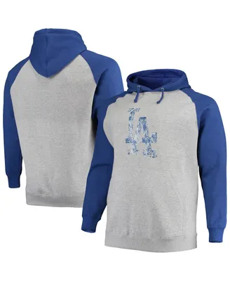 Men's Heathered Gray, Royal Los Angeles Dodgers Big and Tall Raglan Pullover Hoodie