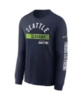 Men's College Navy Seattle Seahawks Fan Gear Color Bar Long Sleeve T-shirt