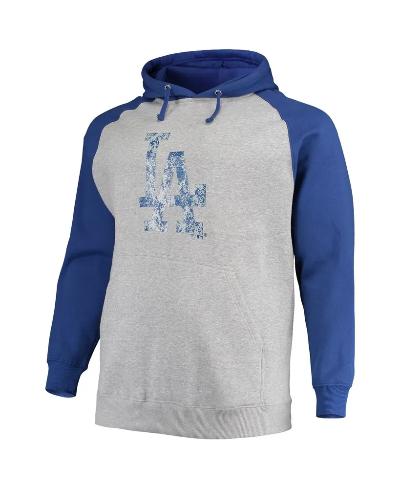 Men's Heathered Gray, Royal Los Angeles Dodgers Big and Tall Raglan Pullover Hoodie