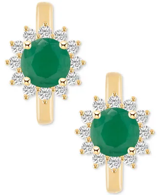 Sapphire (1-1/3 ct. t.w.) & Diamond (1/3 Hoop Earrings 14k Gold (Also Emerald Ruby)