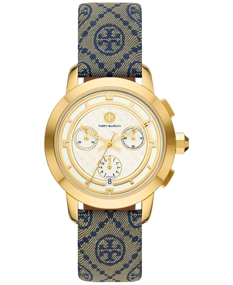 Tory Burch Women's Chronograph The Tory Blue Fabric & Luggage Leather Strap Watch 37mm