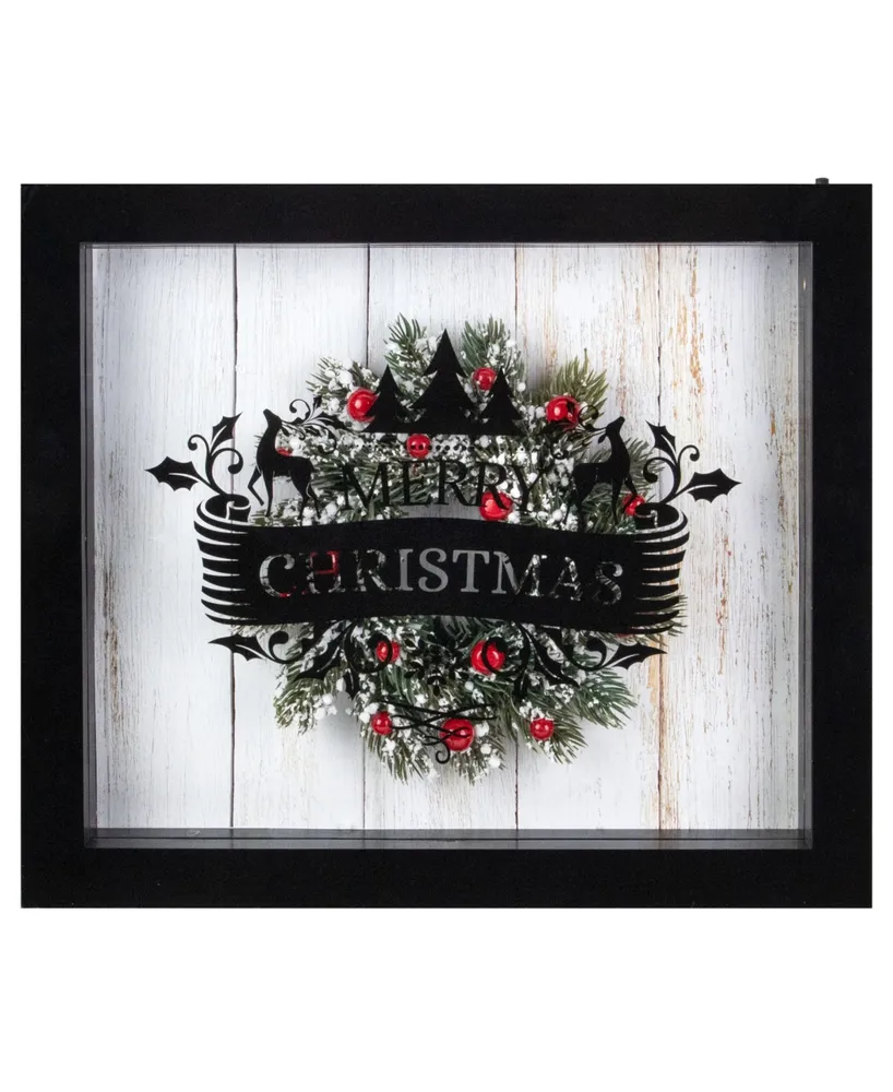 14" Framed 3D Merry Christmas Led Christmas Box Decor