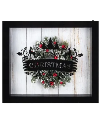 14" Framed 3D Merry Christmas Led Christmas Box Decor