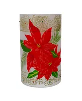 10" Hand-Painted Poinsettias and Flameless Glass Christmas Candle Holder