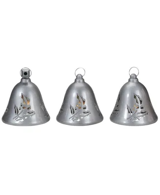 6.5" Musical Lighted Bells Christmas Decorations, Set of 3 - Silver