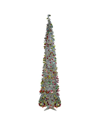 6' Pre-Lit Tinsel Pop-Up Artificial Christmas Tree - Silver