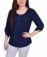 Petite 3/4 Sleeve Honeycomb Henley Top