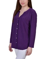 Petite Long Sleeve Honeycomb Tunic Top