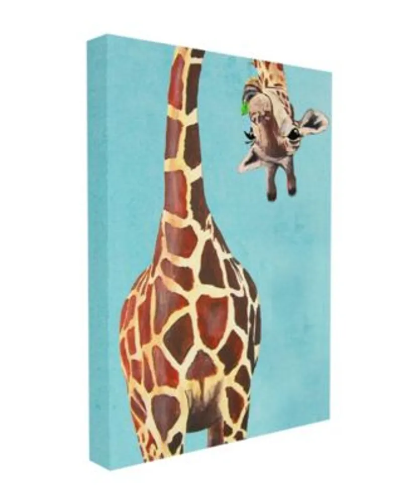 Stupell Industries Curious Upside Down Giraffe Chewing Leaves On Blue Background Stretched Canvas Wall Art Collection By Coco De Paris