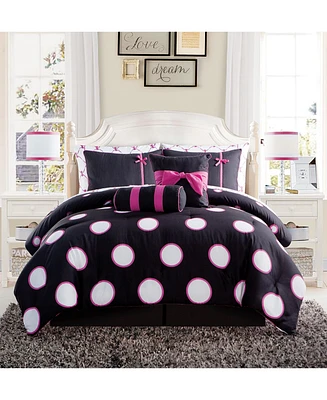 Vcny Home Sophie Polka Dot Bed in a Bag 8 Piece Comforter Set, Twin