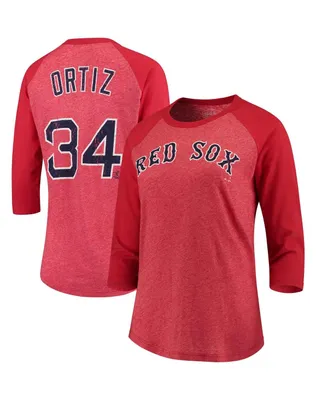 Women's David Ortiz Red Boston Red Sox Name and Number Tri-Blend Three-Quarter Length Raglan T-shirt
