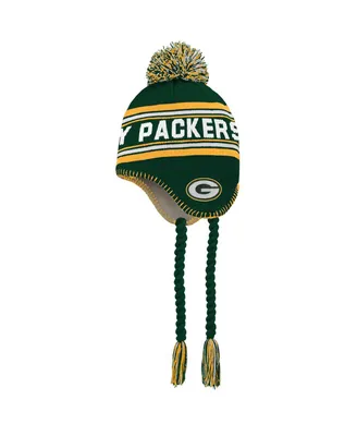 Preschool Boys and Girls Green and Gold Green Bay Packers Jacquard Tassel Knit Hat with Pom