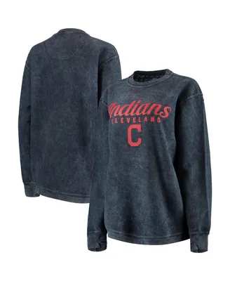 Women's Navy Cleveland Indians Comfy Cord Pullover Sweatshirt