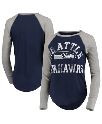 Women's Touch by Alyssa Milano College Navy and Gray Seattle Seahawks Waffle Raglan Long Sleeve T-shirt