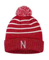 Women's Scarlet Nebraska Huskers Shimmering Cuffed Knit Hat with Pom