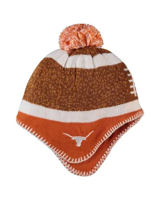 Little Boys and Girls Brown and Texas Orange Texas Longhorns Football Head Knit Hat with Pom