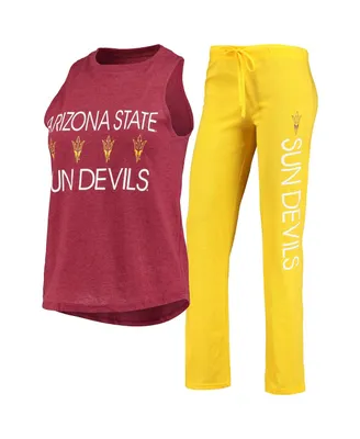 Women's Maroon, Gold Arizona State Sun Devils Team Tank Top and Pants Sleep Set