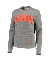 Women's Heathered Gray Clemson Tigers Moose Applique Quilted Crewneck Sweatshirt