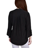 Women's 3/4 Sleeve Overlapped Bell Y-Neck Top