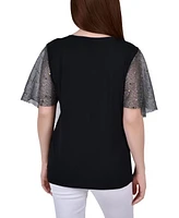 Women's Pleated Mesh Poncho with Foil Top